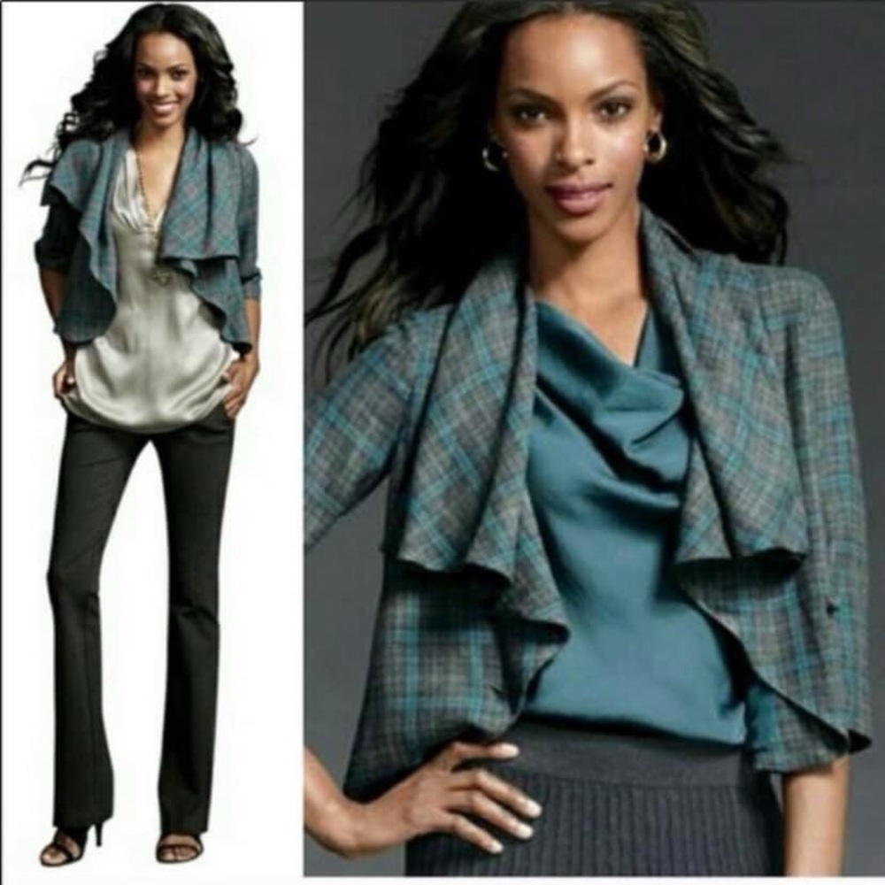 Cabi Court Jacket Plaid Teal Blazer Cardigan
